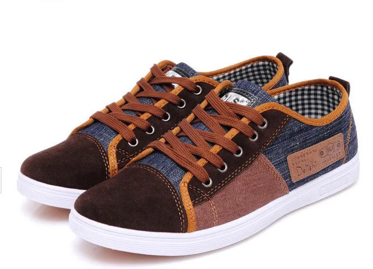 New arrival plimsolls canvas shoes men breathable Fashion patchwork men's sneakers lace-up platform casual gumshoes