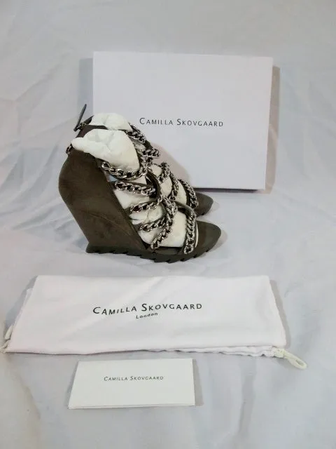 NEW CAMILLA SKOVGAARD Chain Cross-Strap Sandal Shoe 36.5 6 GREIGE NUBUCK