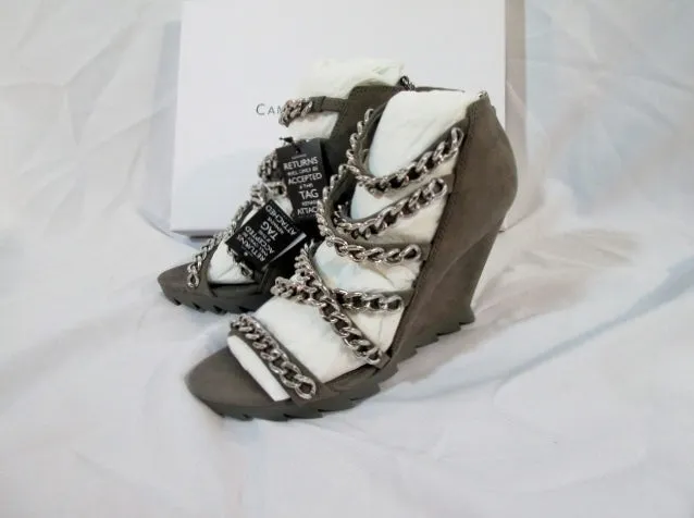 NEW CAMILLA SKOVGAARD Chain Cross-Strap Sandal Shoe 36.5 6 GREIGE NUBUCK