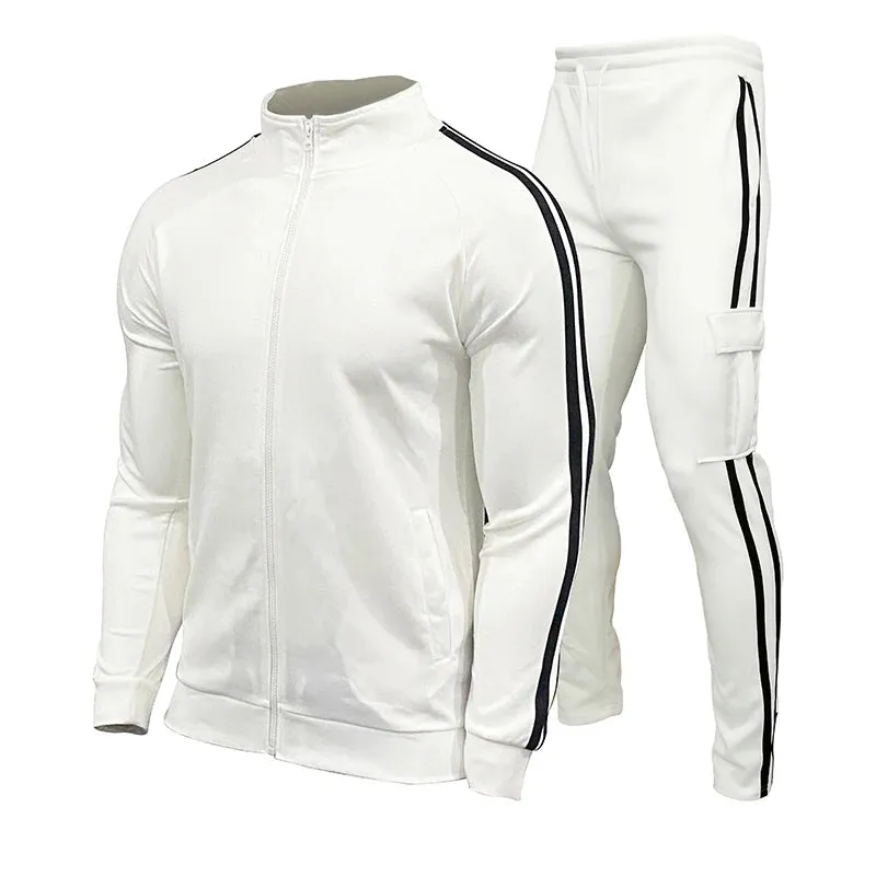 New Elite  Mens Cardigan Striped Stand up Collar Sports Set Outdoor Mountaineering Tracksuit