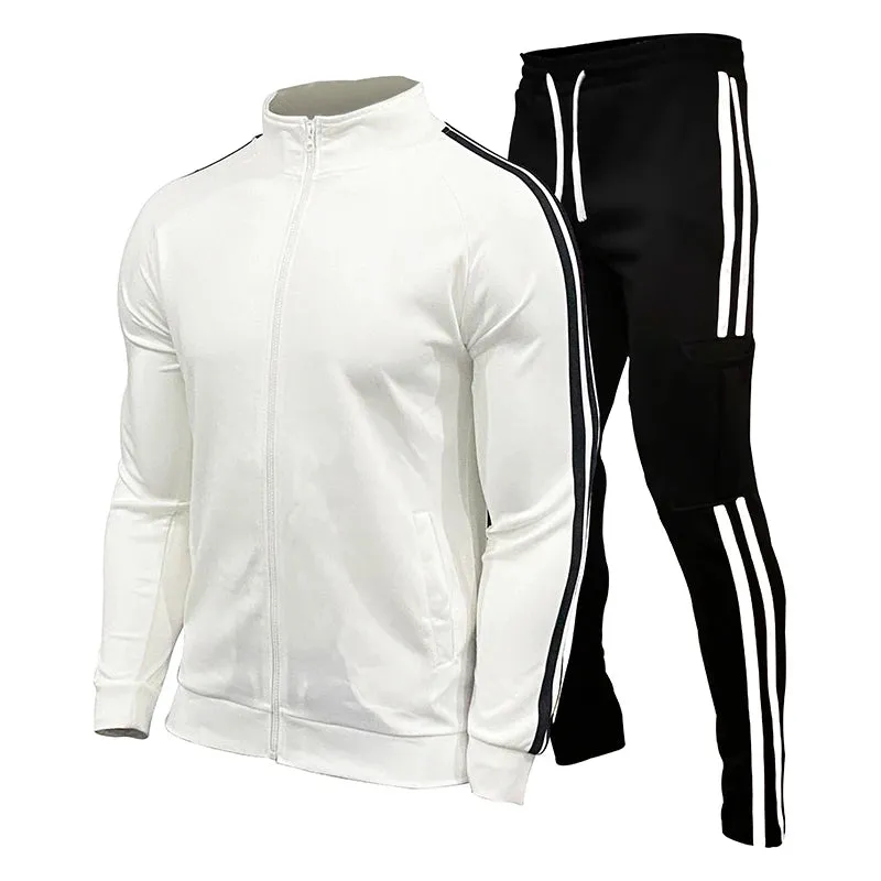 New Elite  Mens Cardigan Striped Stand up Collar Sports Set Outdoor Mountaineering Tracksuit