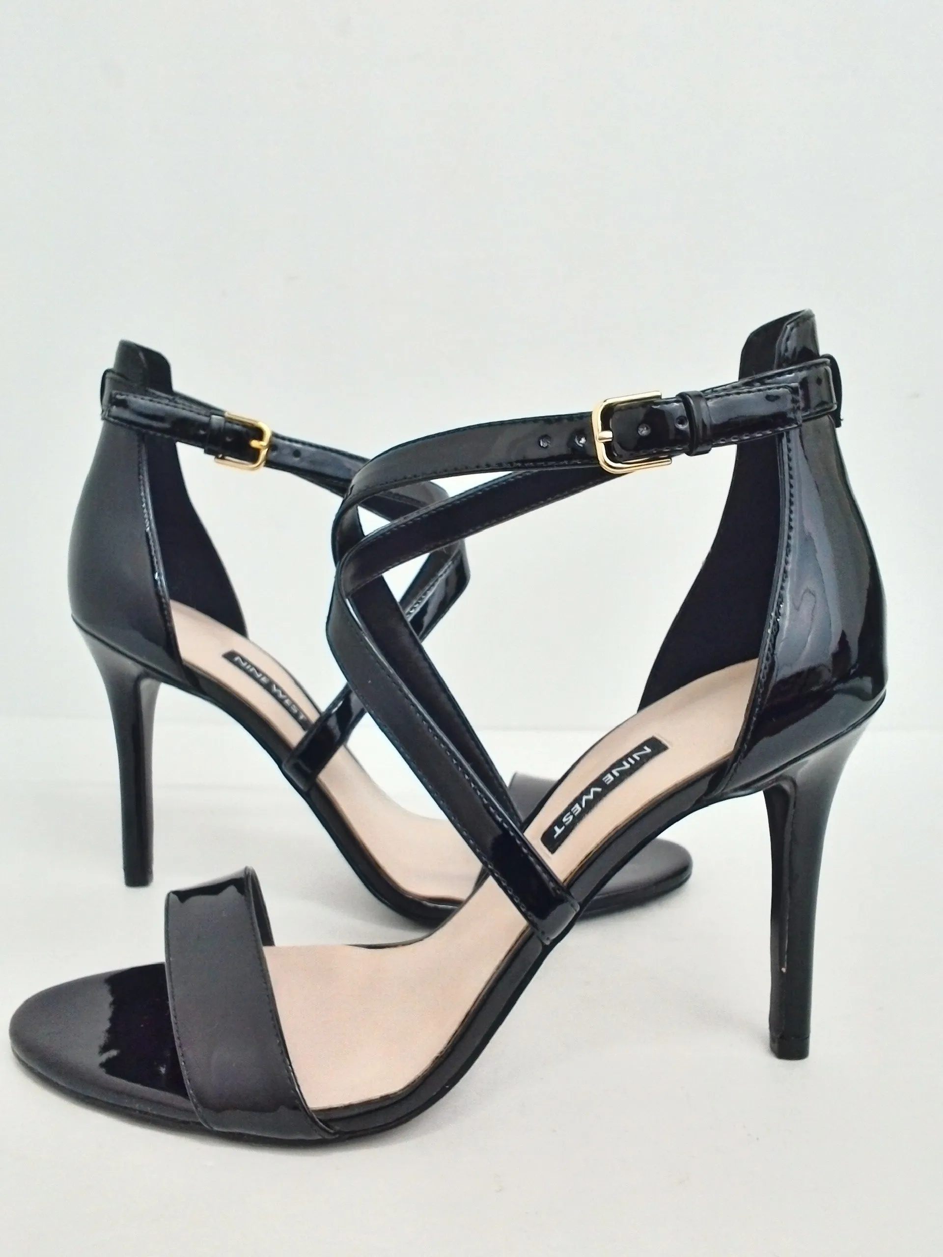 Nine West Women's My Debut Black Patent Heeled Sandals Size 9 M