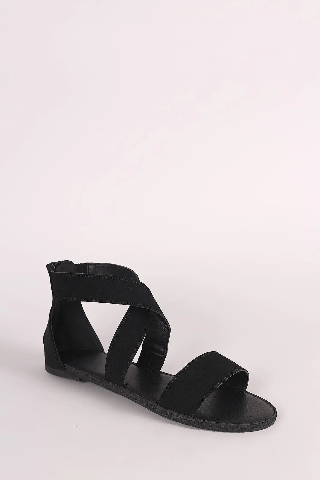 Nubuck Cross-Strap Open Toe Flat Sandal