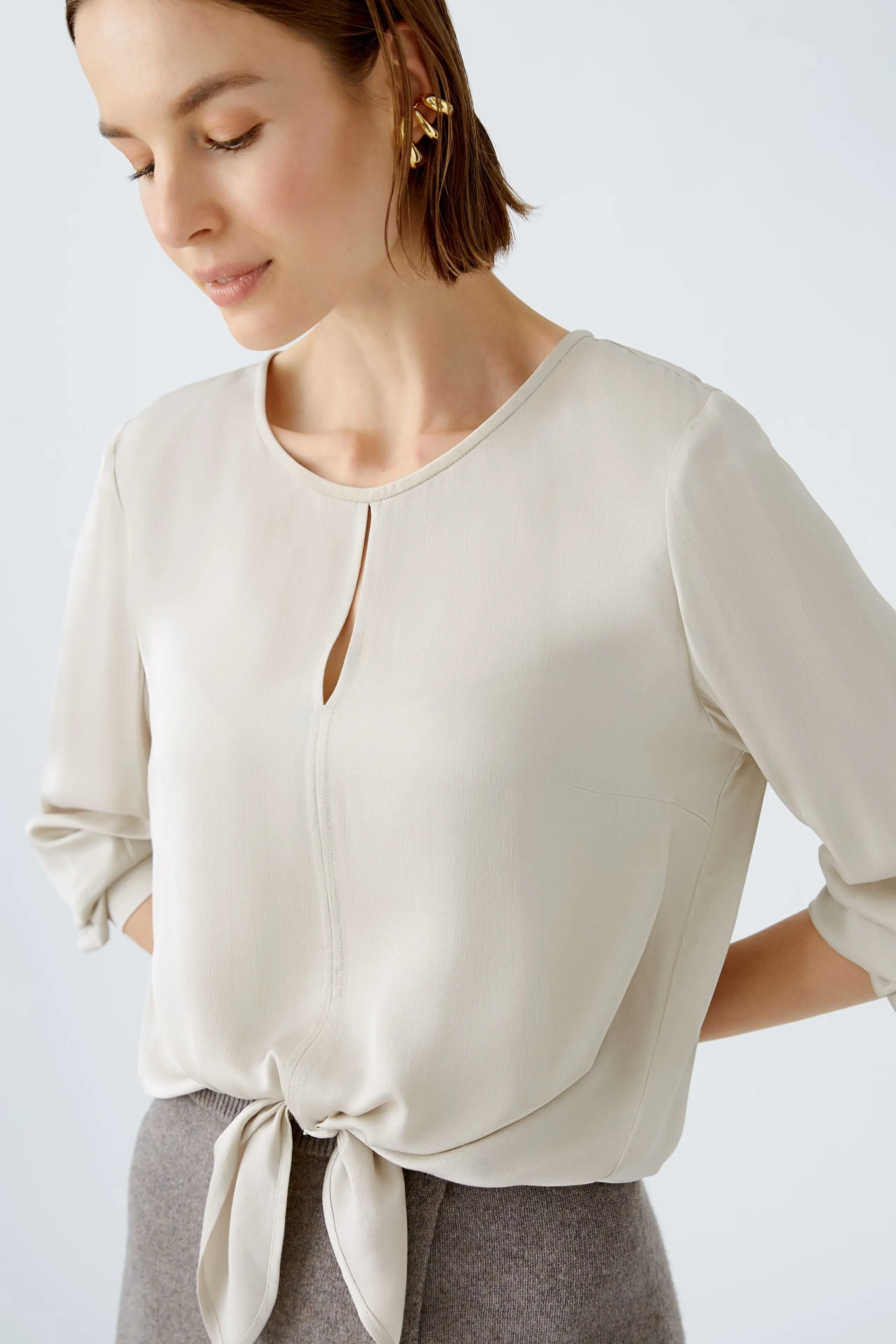 Oui Blouse With Tie Detail Light Stone