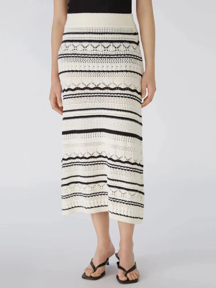 Oui Knit Midi Skirt Off-white/Black