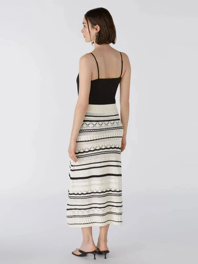 Oui Knit Midi Skirt Off-white/Black