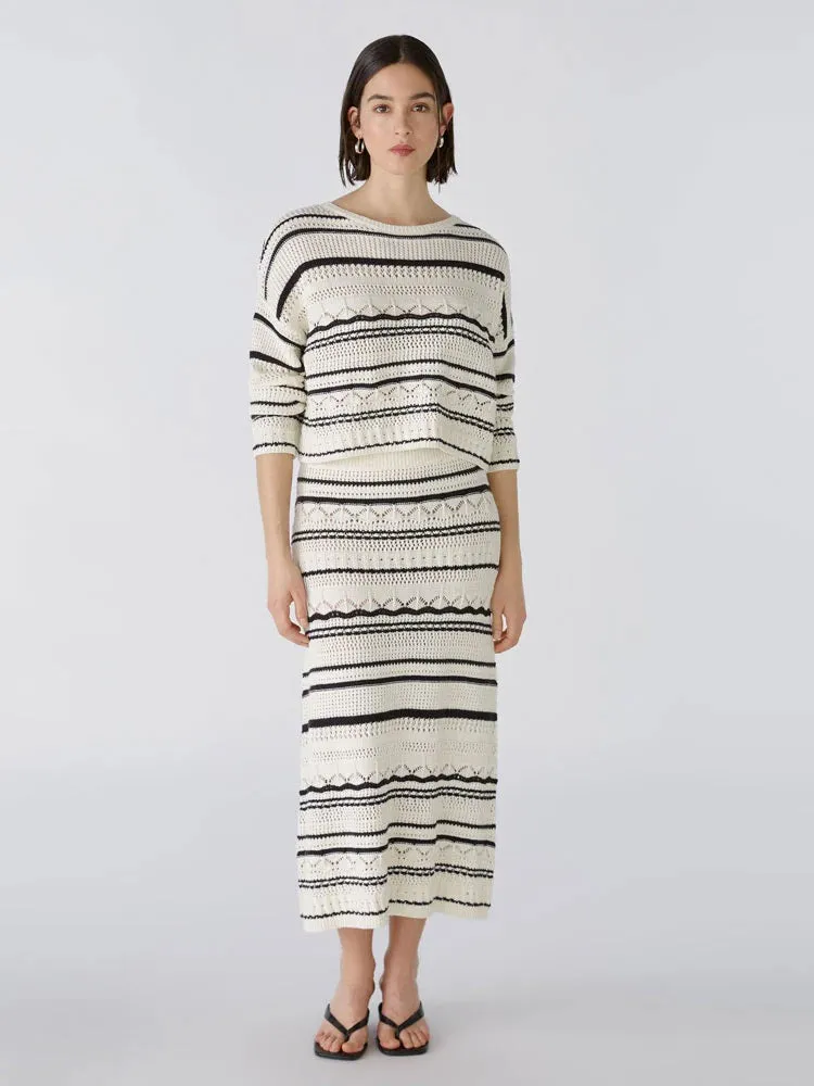 Oui Knit Midi Skirt Off-white/Black