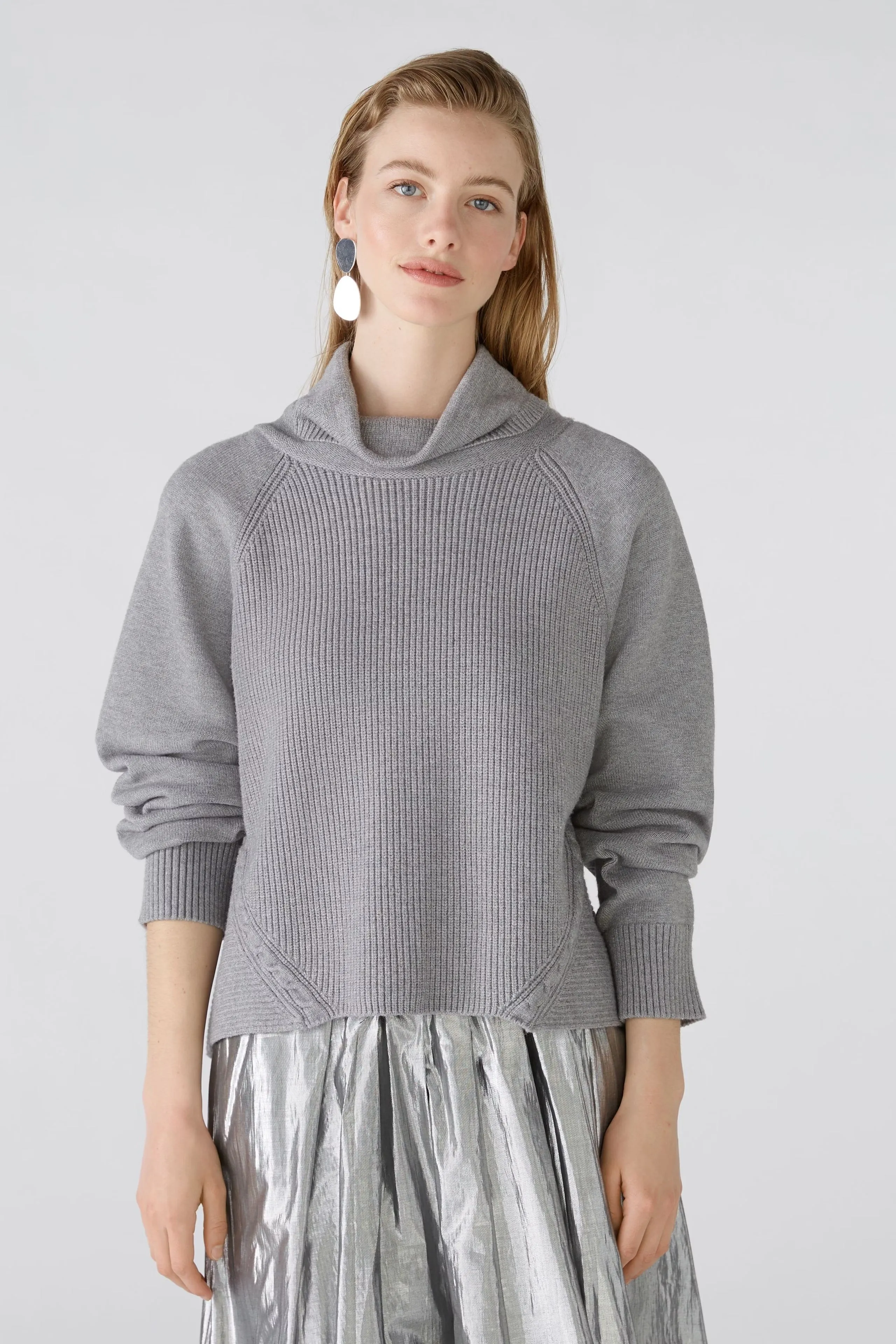 Oui Knitted Jumper With Stand-up Collar Grey