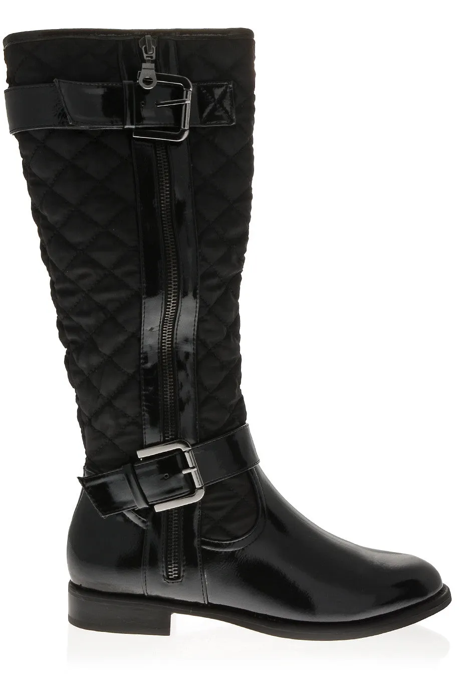 PAVIA Black Patent Quilted Knee-High Boots