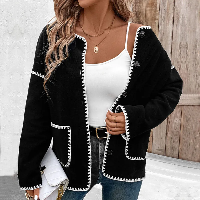 PEOPLETERRITORY New Hot Trade New New European, American Autumn and Winter Women's Clothing  Loose Color Matching Fleece Jacket Women