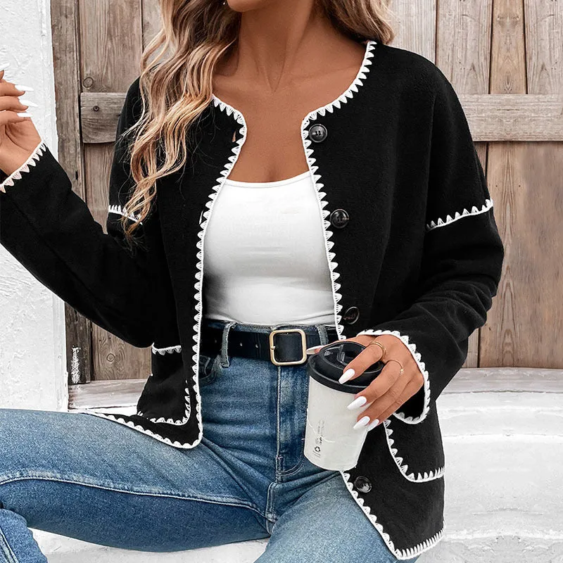 PEOPLETERRITORY New Hot Trade New New European, American Autumn and Winter Women's Clothing  Loose Color Matching Fleece Jacket Women