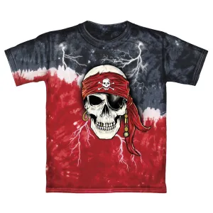 Pirate Skull Glow in The Dark Tie-Dye Adult Tee Shirt (Adult Large) Red