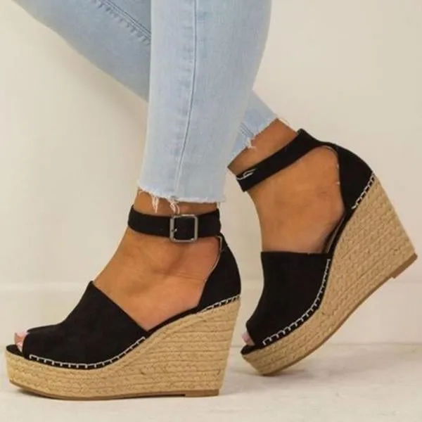 Platform Leather Wedge Sandals