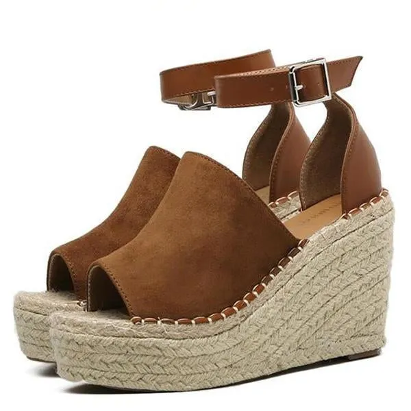 Platform Leather Wedge Sandals