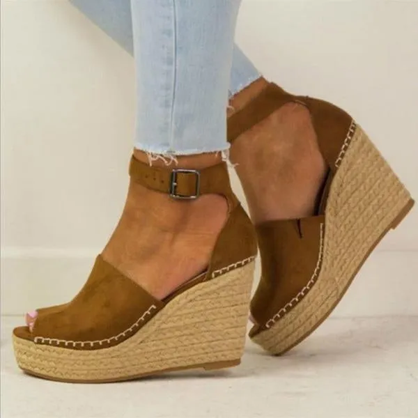 Platform Leather Wedge Sandals