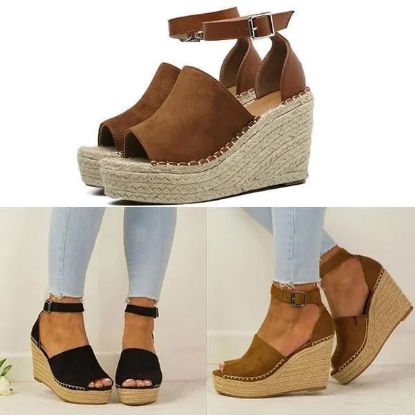 Platform Leather Wedge Sandals