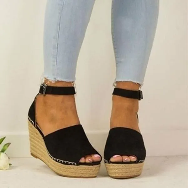 Platform Leather Wedge Sandals