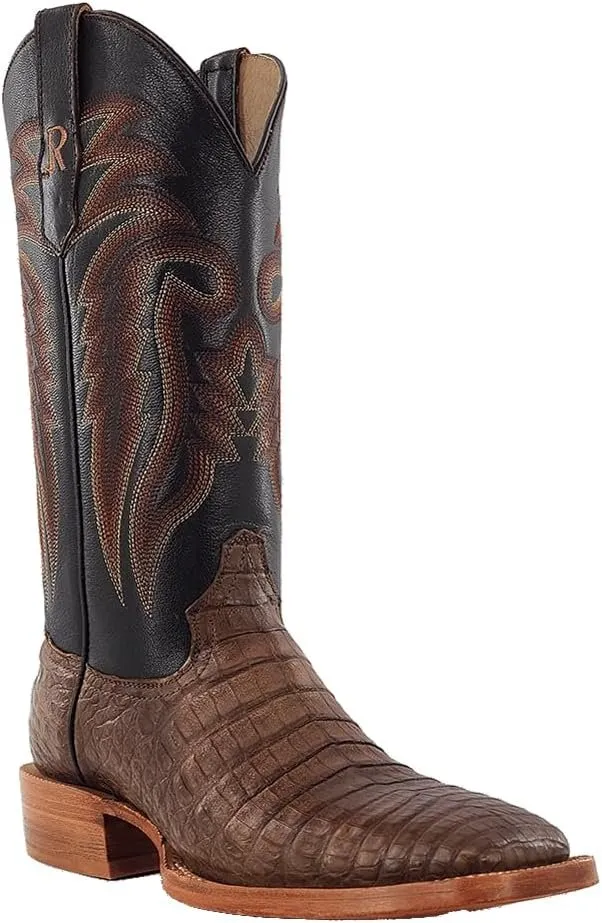 R. Watson Men's Caiman Belly Wide Square Toe Western Boots, Coco/Chocolate