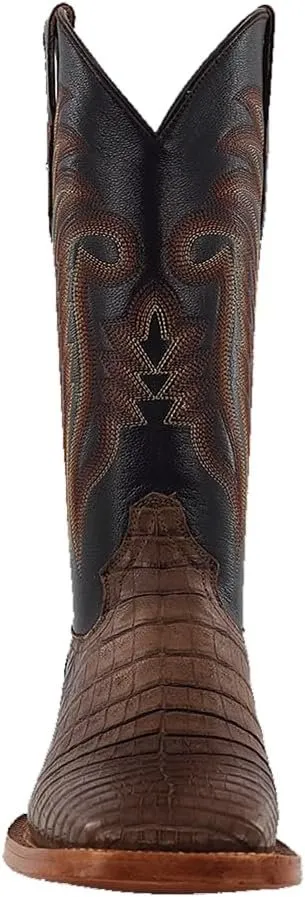 R. Watson Men's Caiman Belly Wide Square Toe Western Boots, Coco/Chocolate