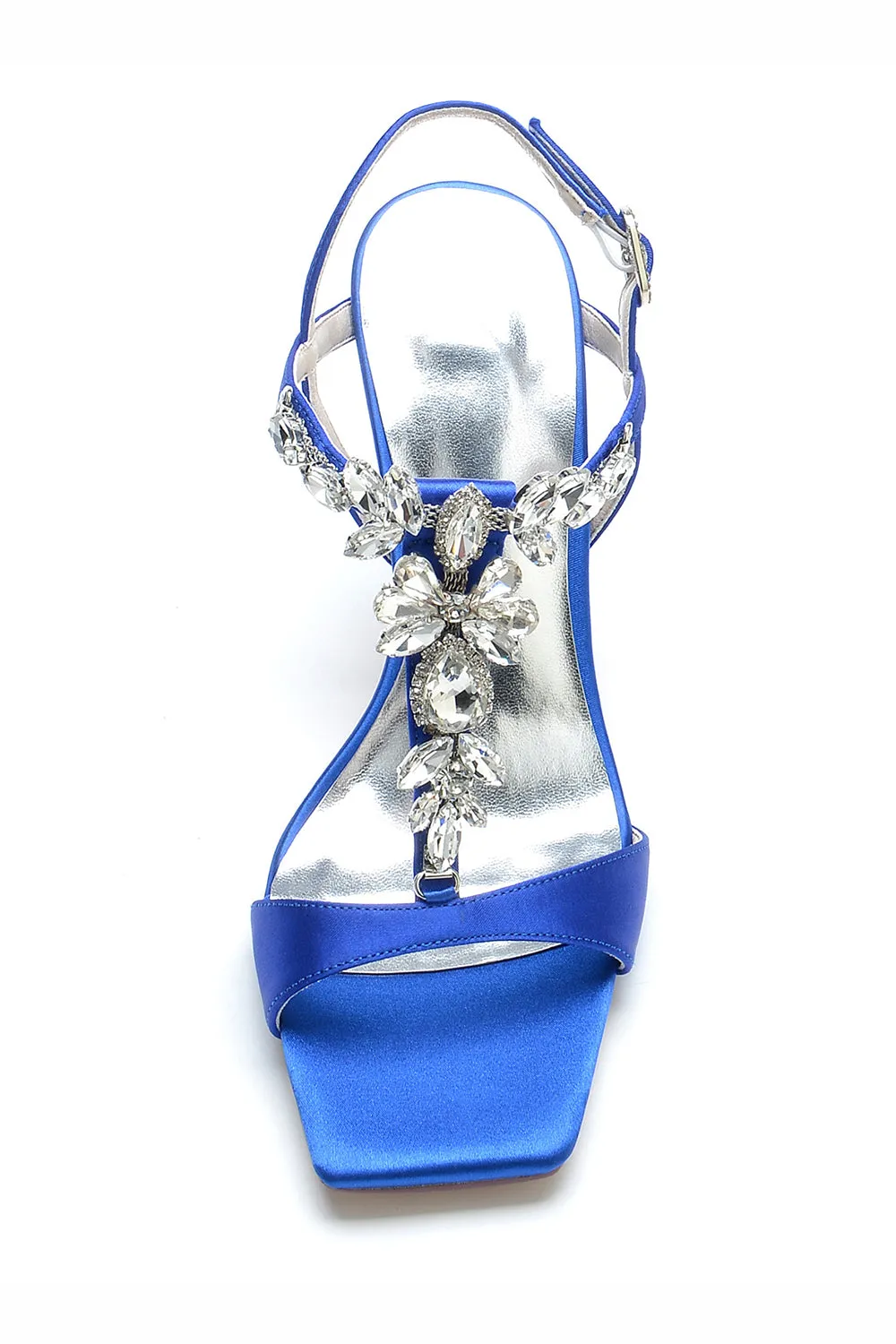 Rhinestones Royal Blue Open Toe Chunky Wedding Sandals