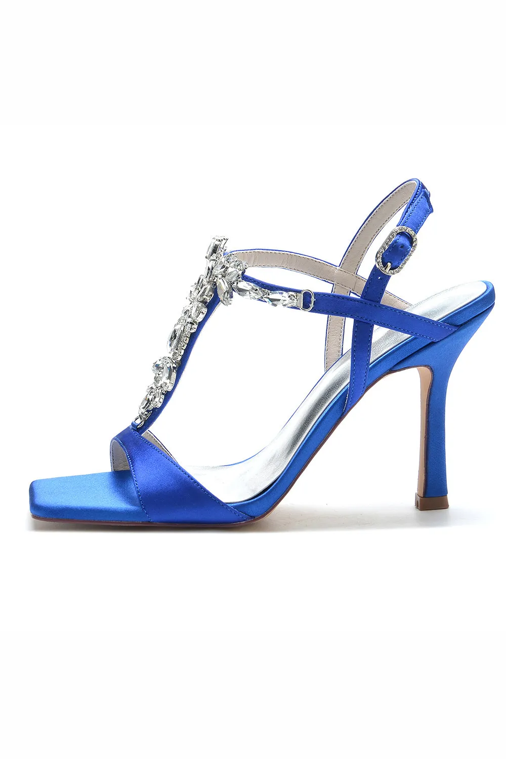 Rhinestones Royal Blue Open Toe Chunky Wedding Sandals