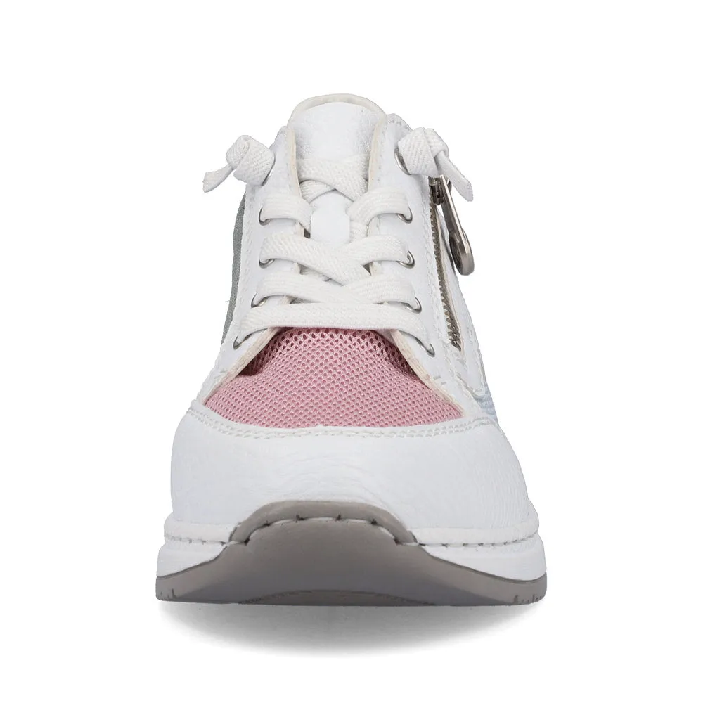 Rieker N4359-90 Ladies White Multi Textile Zip & Lace Trainers