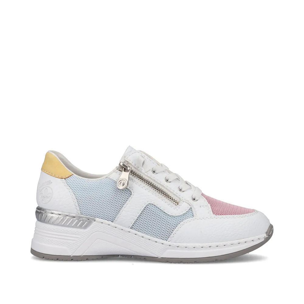 Rieker N4359-90 Ladies White Multi Textile Zip & Lace Trainers