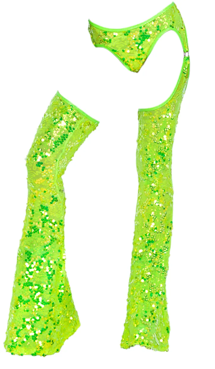 Roma Costume Sequin Chap Shorts With Ring Hardware Neon Yellow