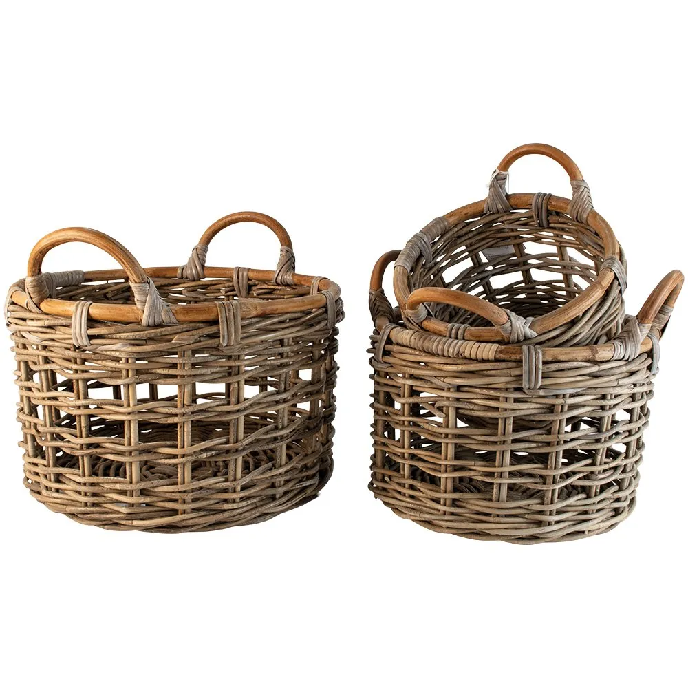 Round Woven Kobu Storage Basket with Handles (3 sizes)