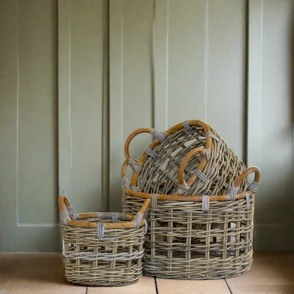 Round Woven Kobu Storage Basket with Handles (3 sizes)