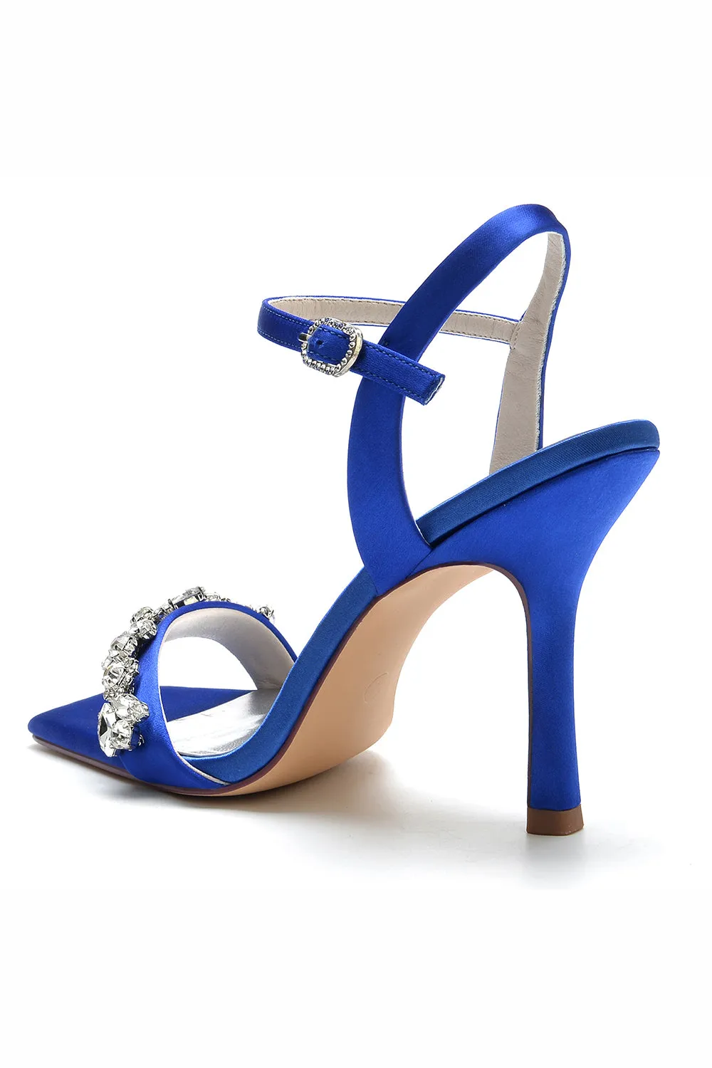 Royal Blue Crystals Open Toe Ankle Strap Wedding Party Sandals