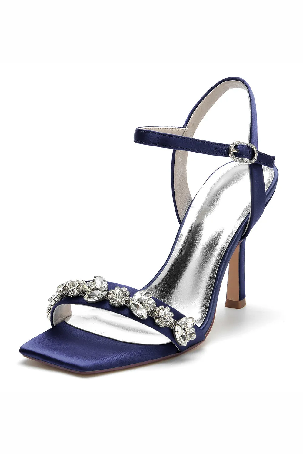 Royal Blue Crystals Open Toe Ankle Strap Wedding Party Sandals