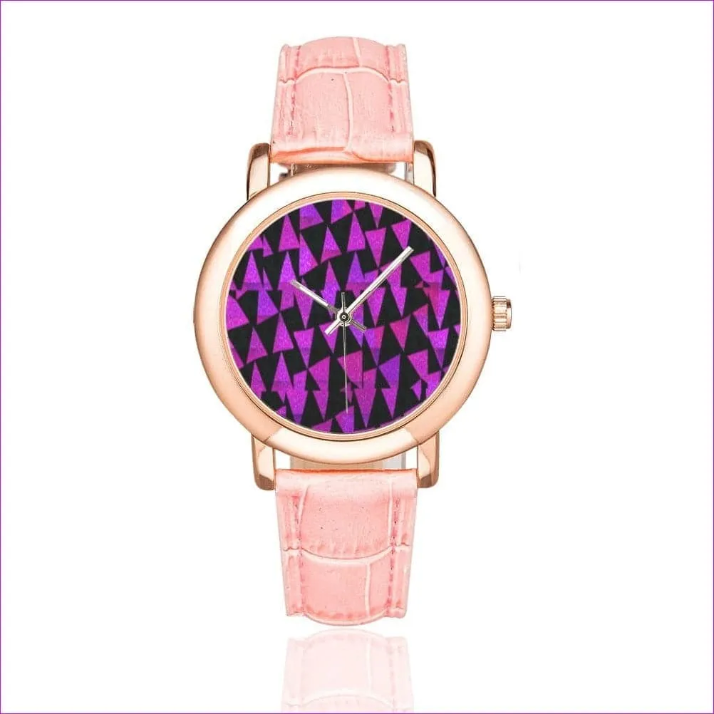 Royal Tri Women's Rose Gold-plated Leather Strap Watch