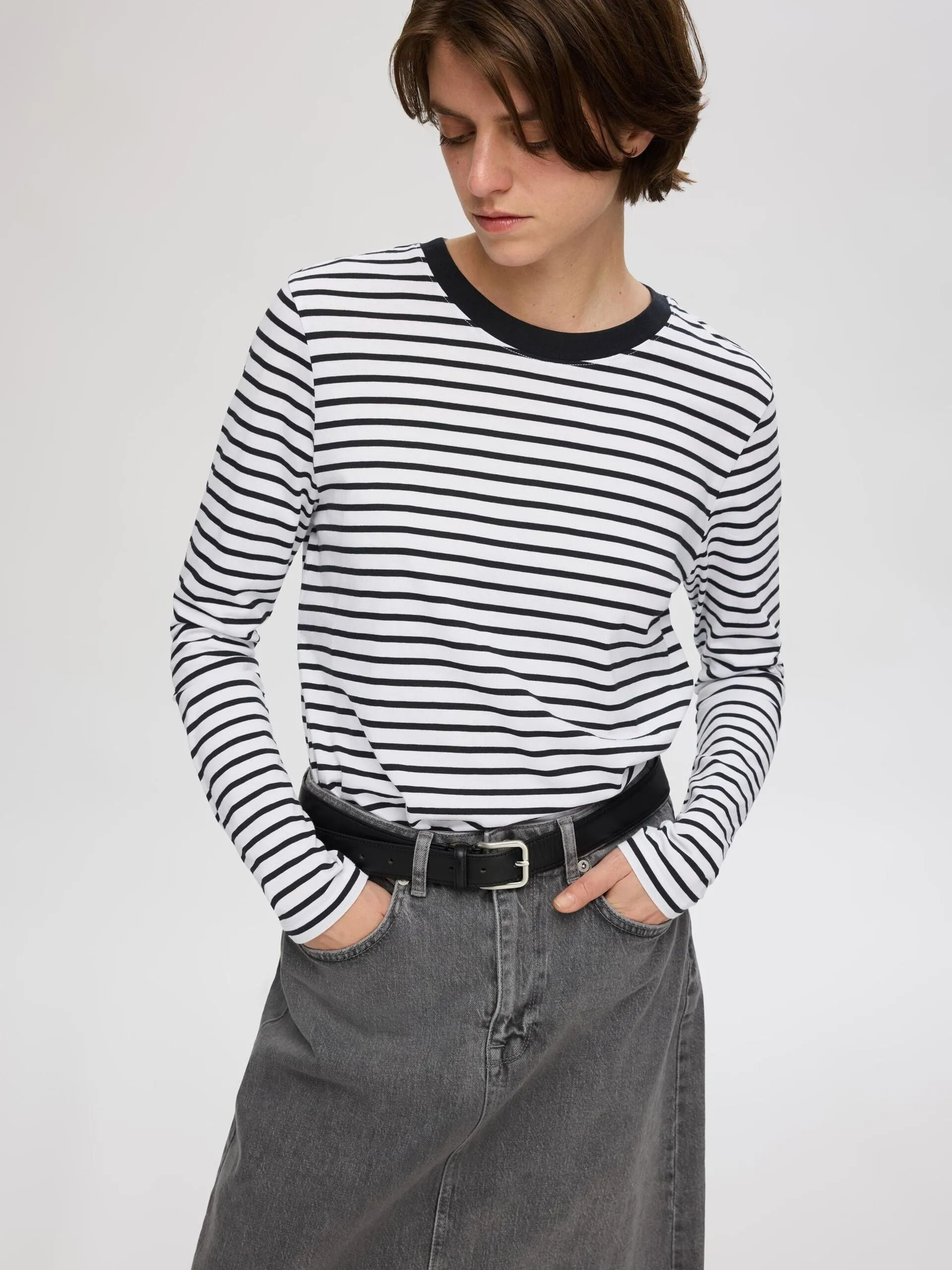 Selected Femme Striped Long Sleeve Tee Black/White