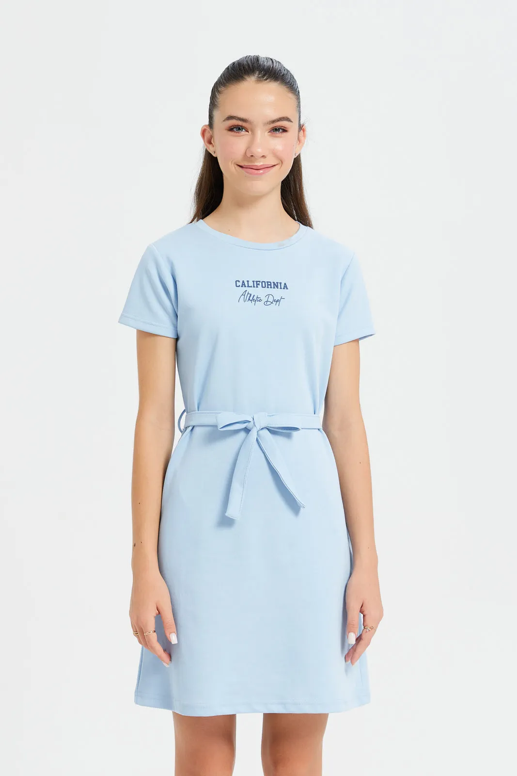 Senior Girls Blue Basic Interlock Dress With Belt