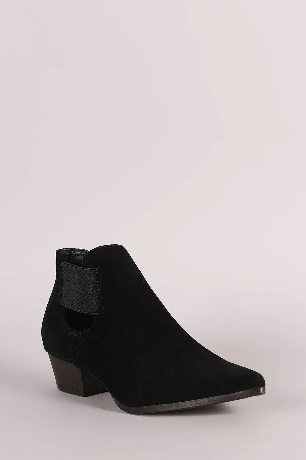 Suede Pointy Toe Elastic Gore Western Booties