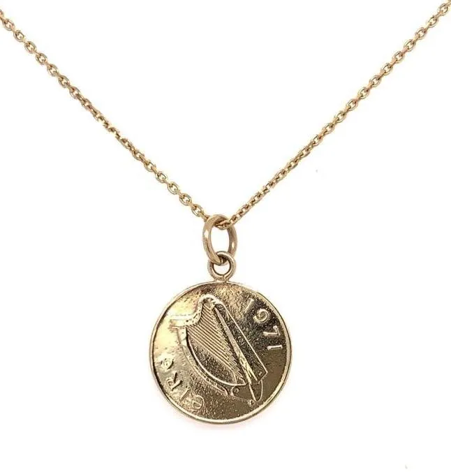 Tadgh Óg Solid 9ct Yellow Gold Haypenny Irish Coin Pendant