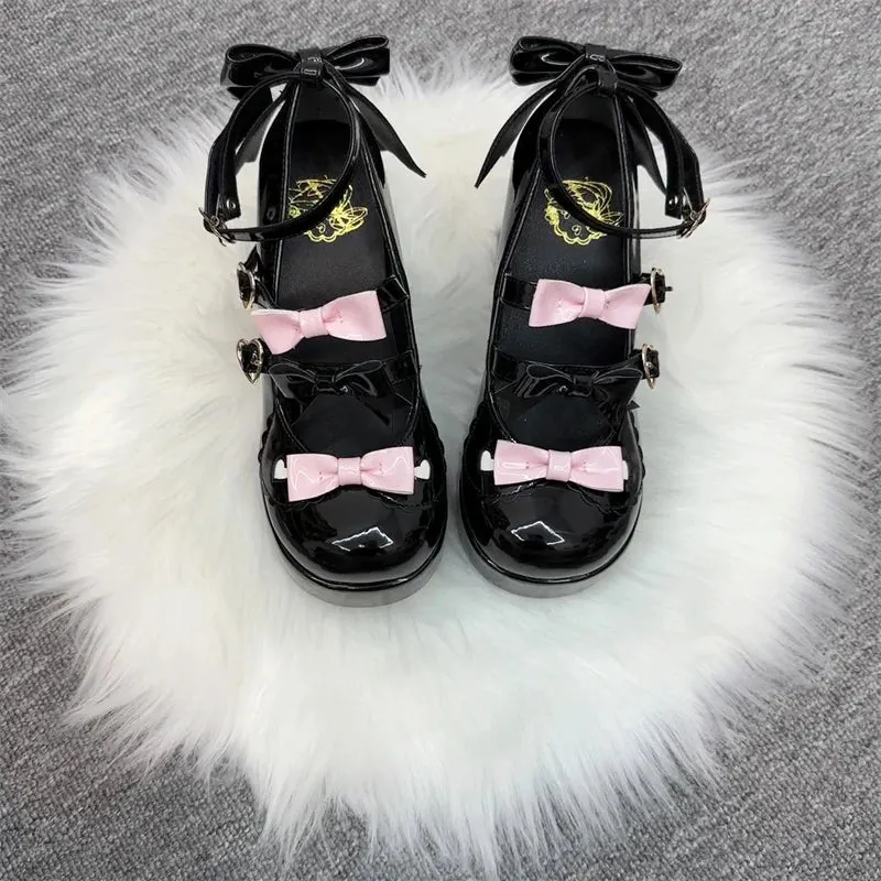 TAVIMART  -  Lolita Thick Heel Original Cute And Sweet Japanese Bow Single Shoes For Women Kawaii Loli Tea Party High Heels