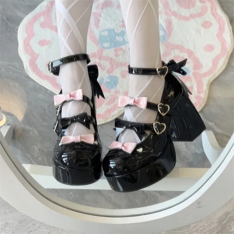 TAVIMART  -  Lolita Thick Heel Original Cute And Sweet Japanese Bow Single Shoes For Women Kawaii Loli Tea Party High Heels