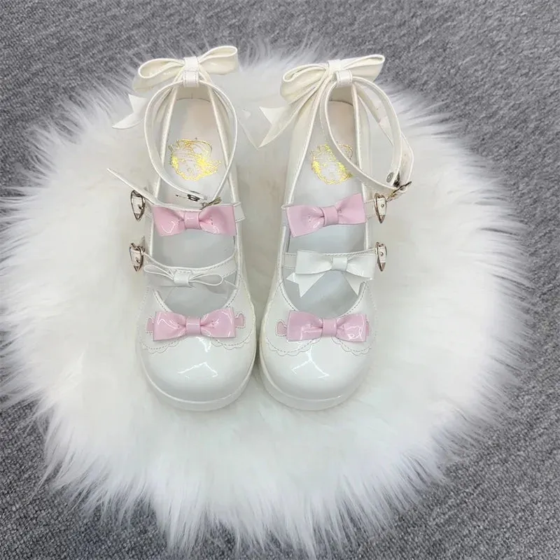 TAVIMART  -  Lolita Thick Heel Original Cute And Sweet Japanese Bow Single Shoes For Women Kawaii Loli Tea Party High Heels