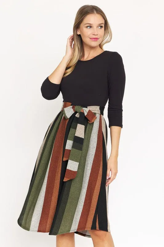 TEEK - Quarter Sleeve Stripe Sash Dress