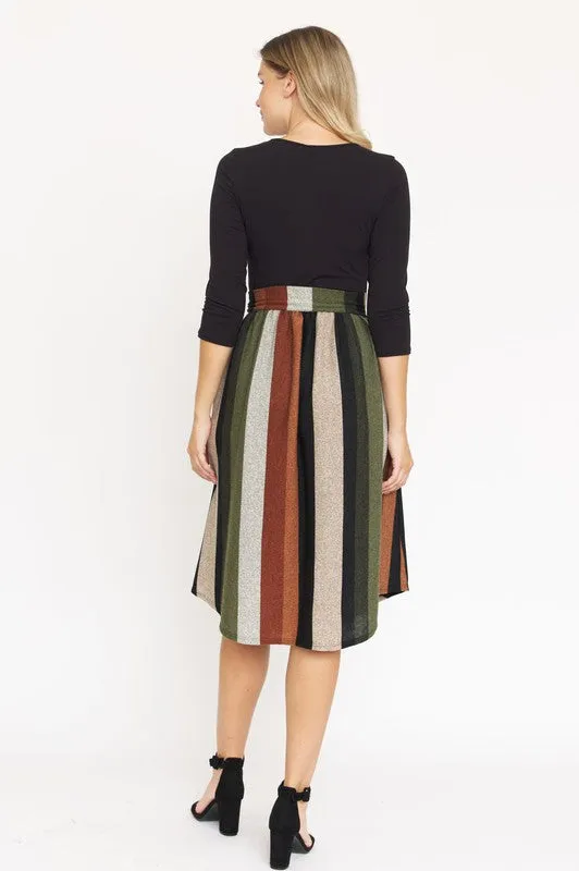 TEEK - Quarter Sleeve Stripe Sash Dress