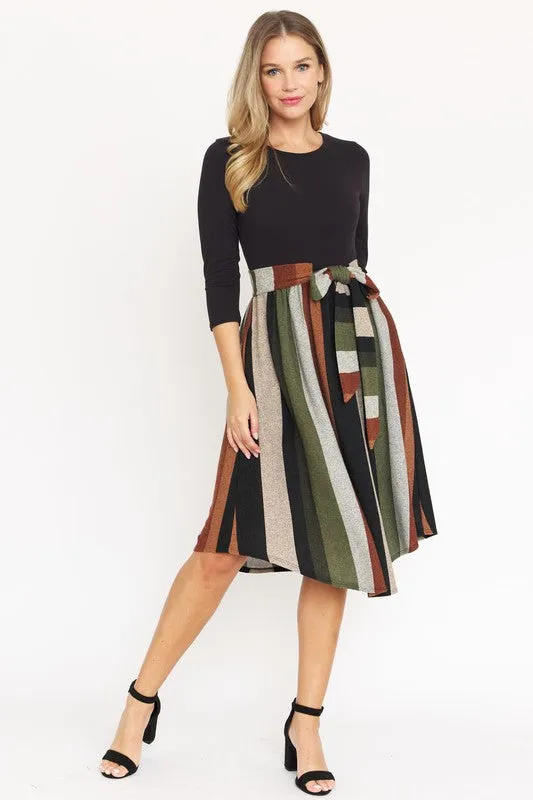 TEEK - Quarter Sleeve Stripe Sash Dress