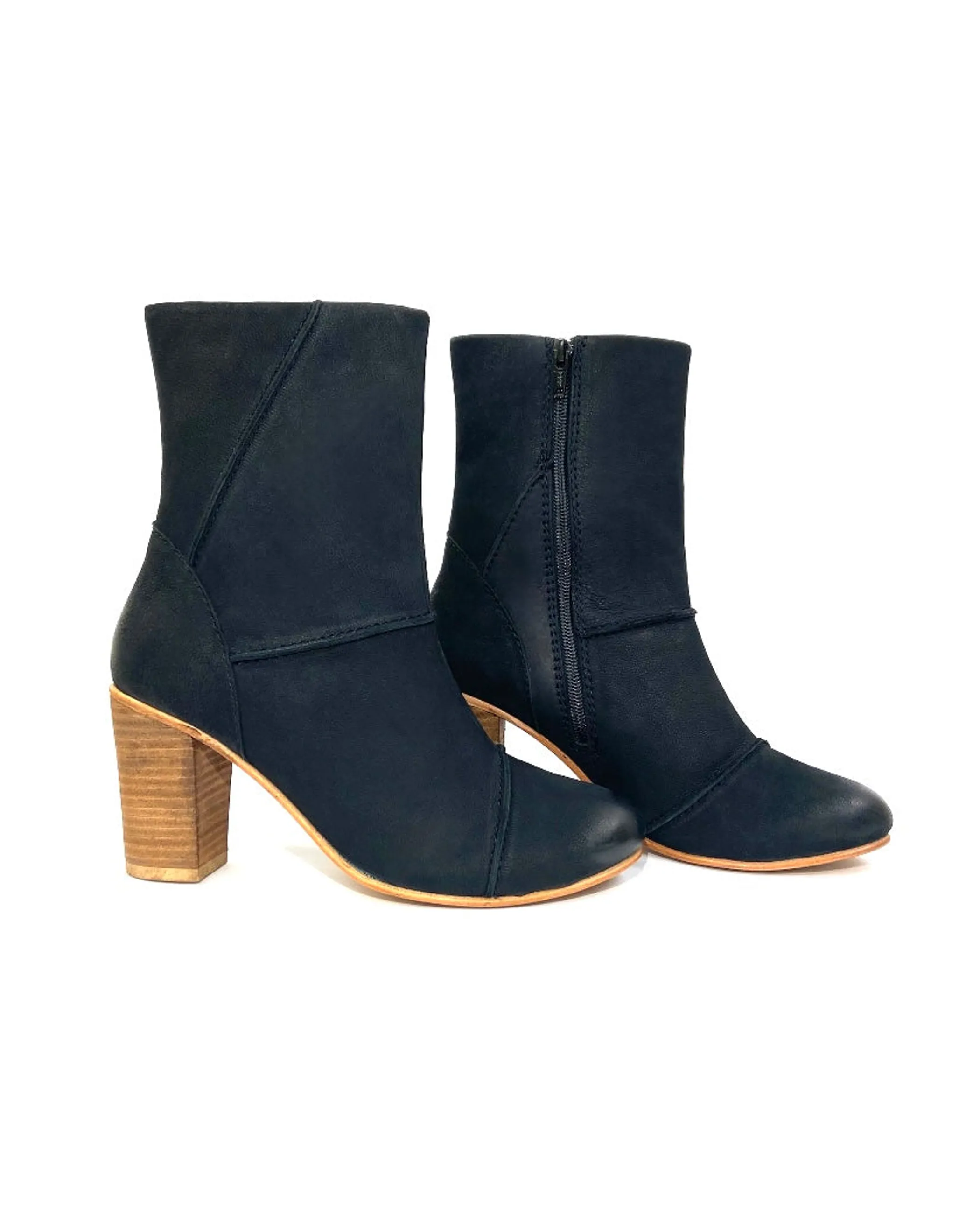 Tess Black Stacked Heel Boot