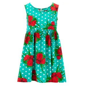 The Shroom Dress - Polka Dot Roses Turquoise