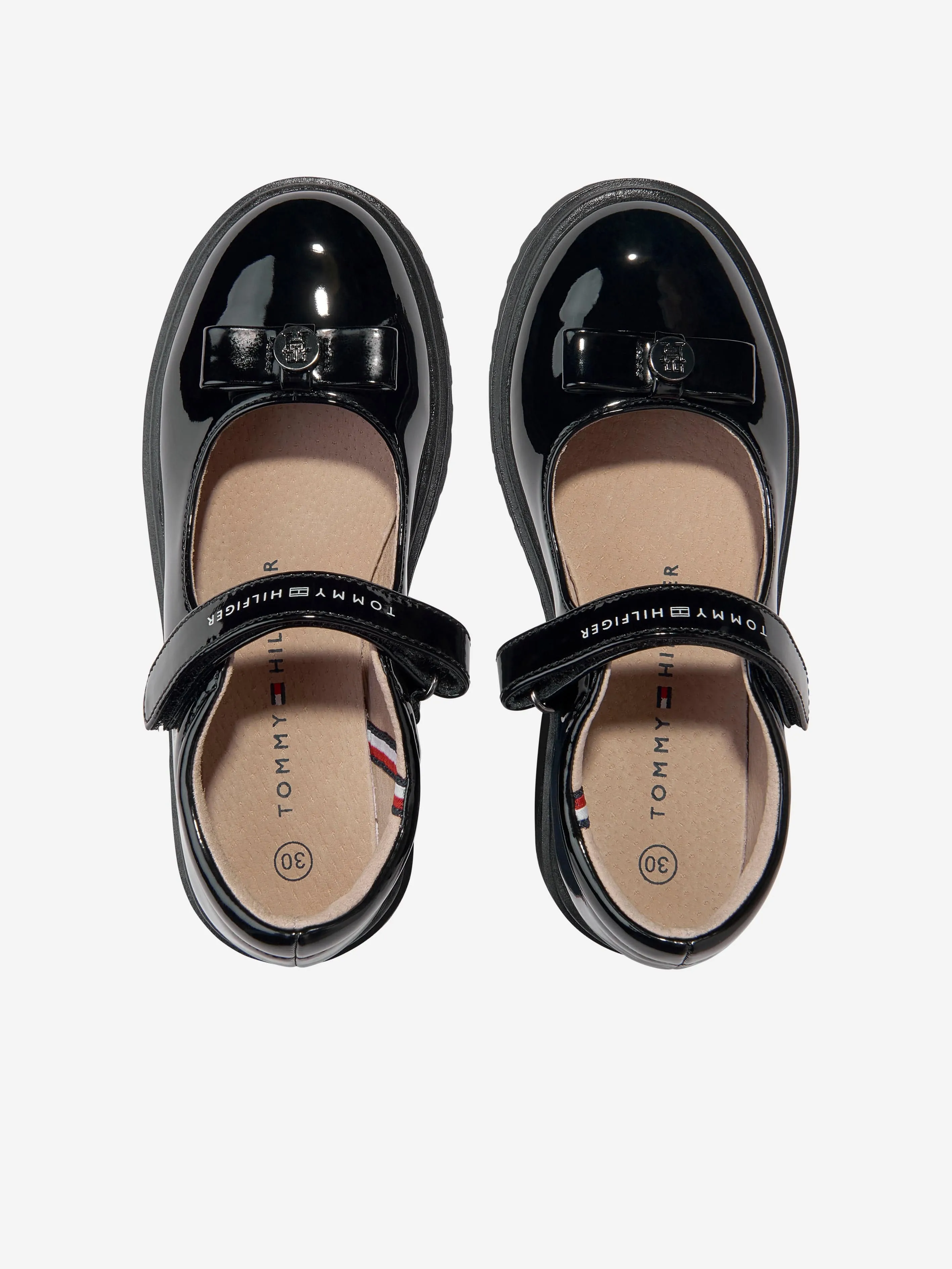 Tommy Hilfiger Girls Patent Velcro Strap Shoes in Black