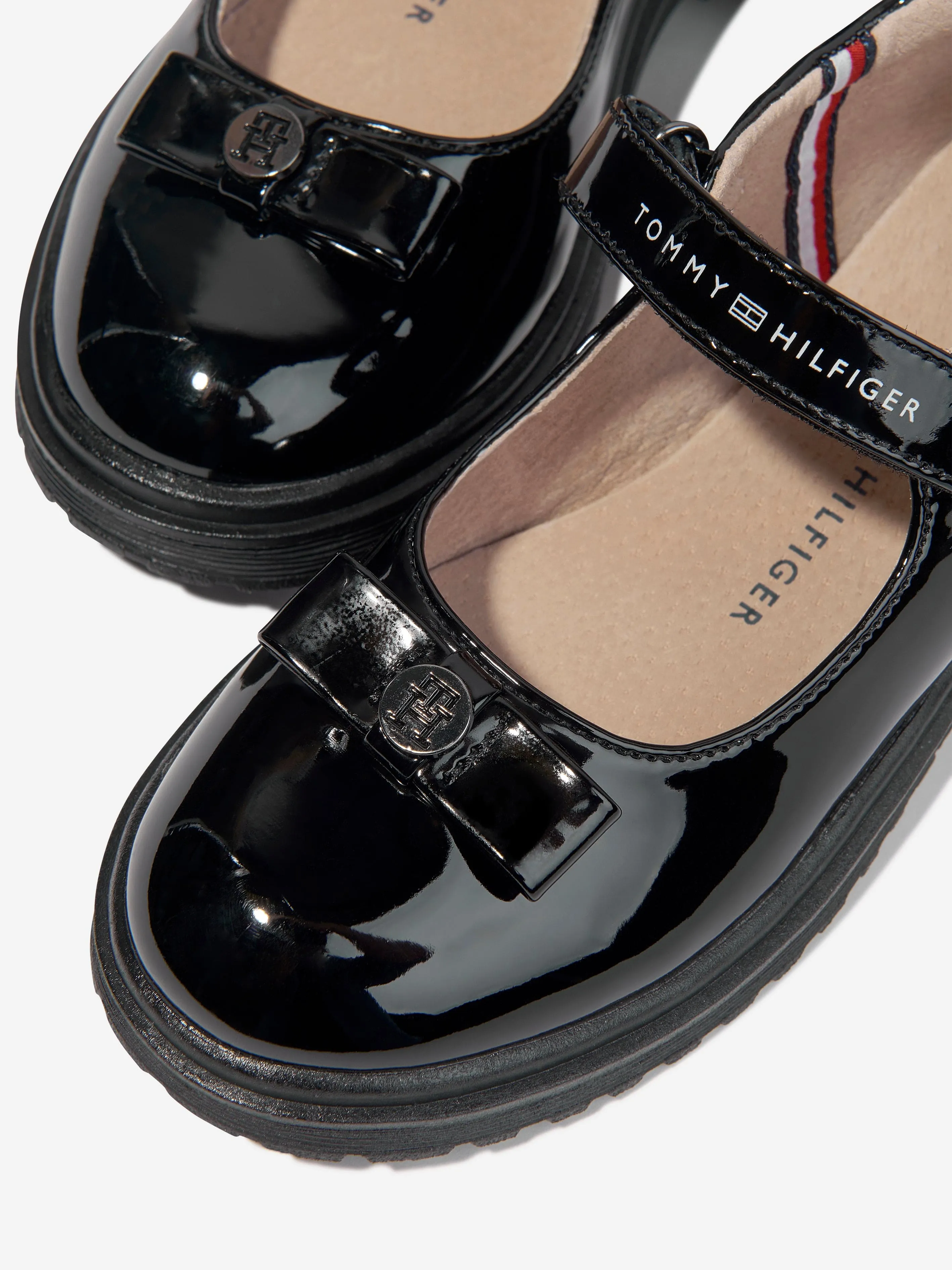 Tommy Hilfiger Girls Patent Velcro Strap Shoes in Black