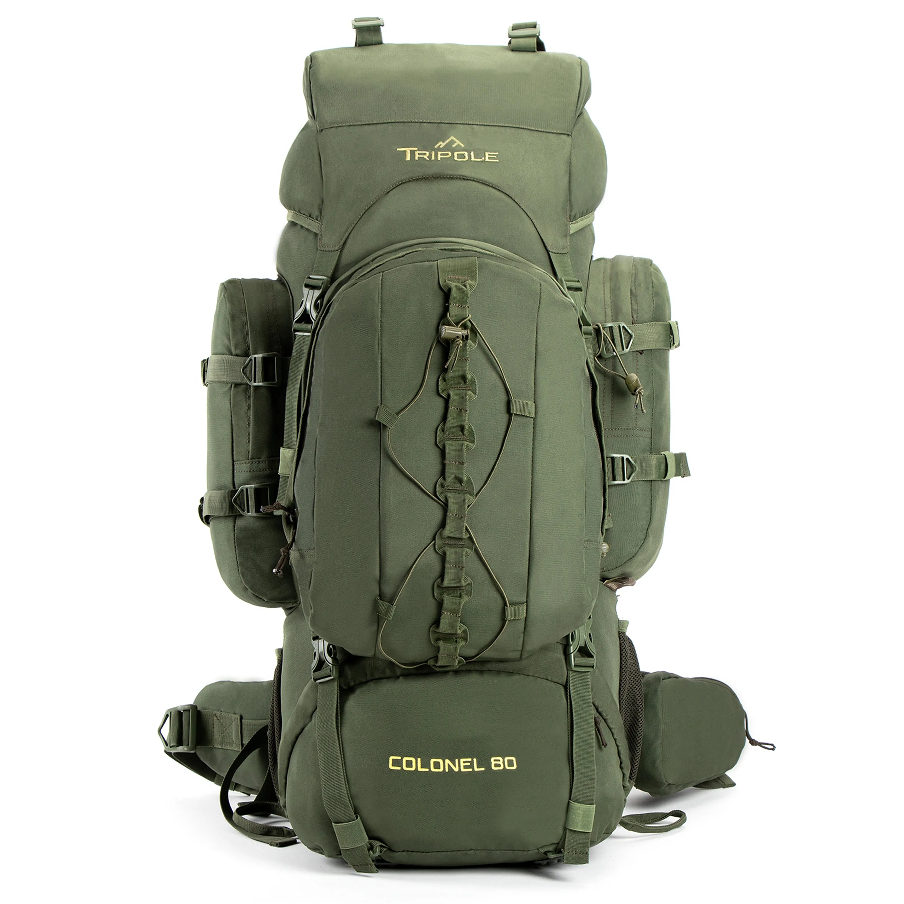 Tripole Colonel Metal Frame Rucksack with Detachable Bag & Rain Cover for Trekking & Travelling | Men & Women | 3 Year Warranty | Army Green | 80 Litre