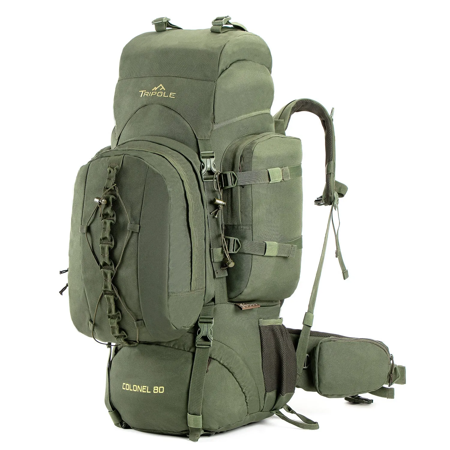 Tripole Colonel Metal Frame Rucksack with Detachable Bag & Rain Cover for Trekking & Travelling | Men & Women | 3 Year Warranty | Army Green | 80 Litre