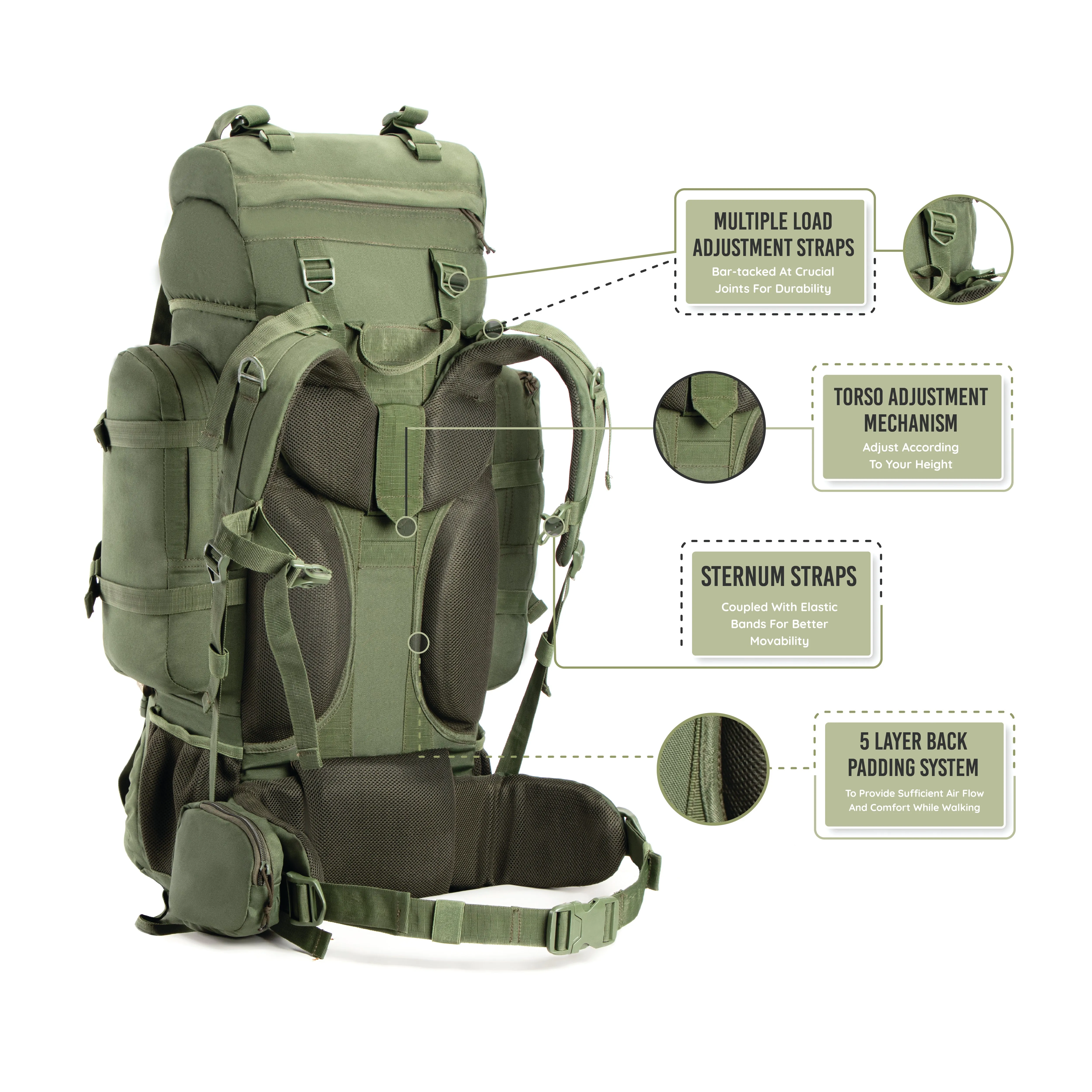 Tripole Colonel Metal Frame Rucksack with Detachable Bag & Rain Cover for Trekking & Travelling | Men & Women | 3 Year Warranty | Army Green | 80 Litre